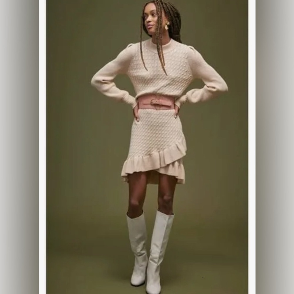Anthropology Flat White champagne colored sweater dress size M